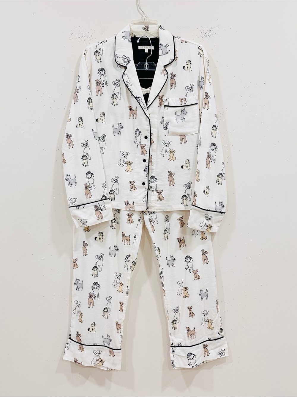 Z Supply Lounge Women's Sleep All Day Dog Pajama Set White Collared Pants S